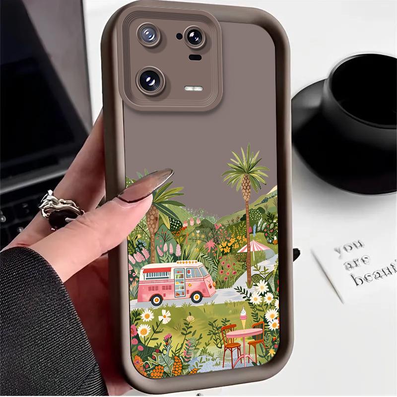 Flower Dessert Truck Case for Xiaomi Mi 15 14 14T 13 13T 12 11 11T Lite POCO X7 X6 5G X5 X3 NFC F6 F5 M7 M6 Pro 4G Cover Funda