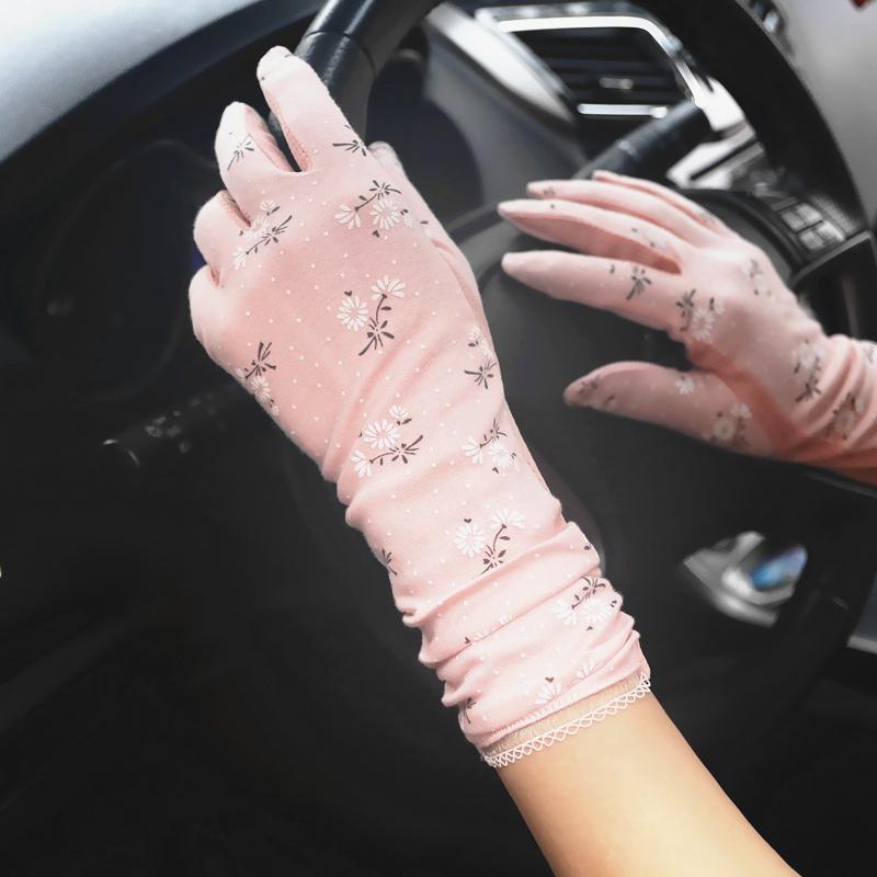 New Fashion Gloves Women Mid-long Summer Cotton Black Print Cycling Thin Touch Screen Bike Car Driving Gloves for Women
