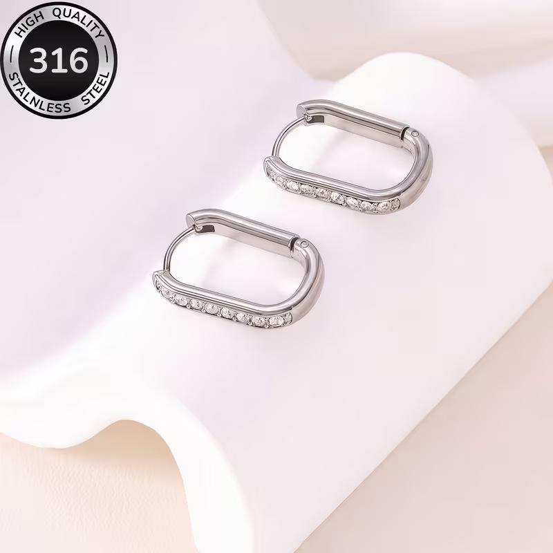 Trendy Minimalist 316L Stainless Steel Rhinestone Rectangular Earrings