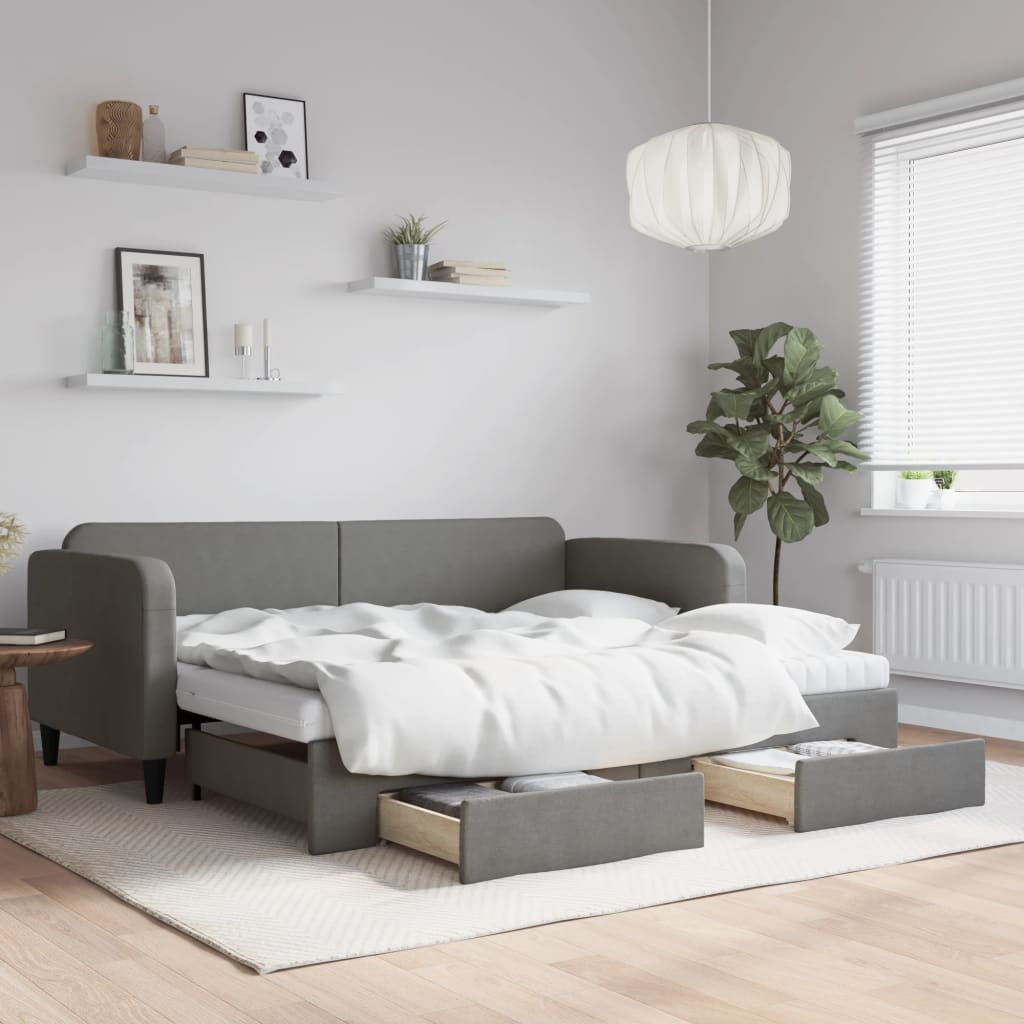Vidaxl Sofa Rozsuwana Z Szufladami, Ciemnoszara, 90X200 Cm, Tkanina