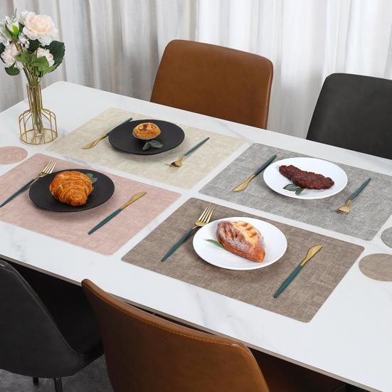 Dual Side Placemat Waterproof Faux Leather Coaster Placemat Solid Color Heat Insulation Pad for Dining Tables Countertops