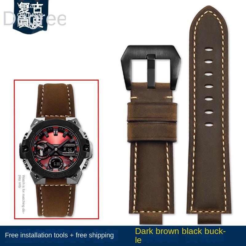 26*14mm Convex Thin breathable men Wrist strap For CASIO G-Shock GST-B400 nylon Cowhide watch band cowhide watchband accessories
