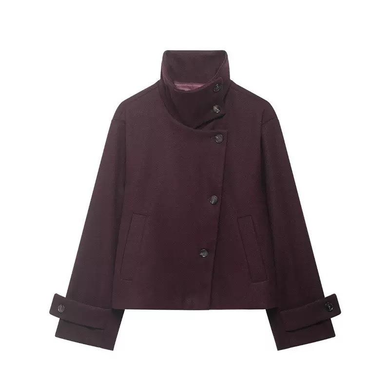 Womens Casual Stand Collar Long Sleeve Solid Color Commute Jacket Outerwear