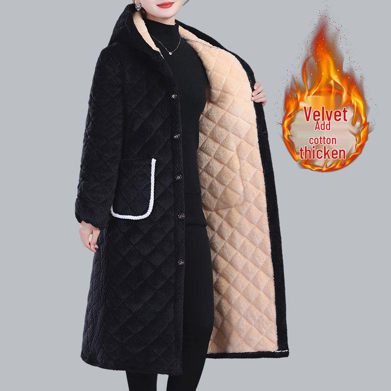 Women's Winter Warm Cotton Coat and Over-the-Knee Casual Robe