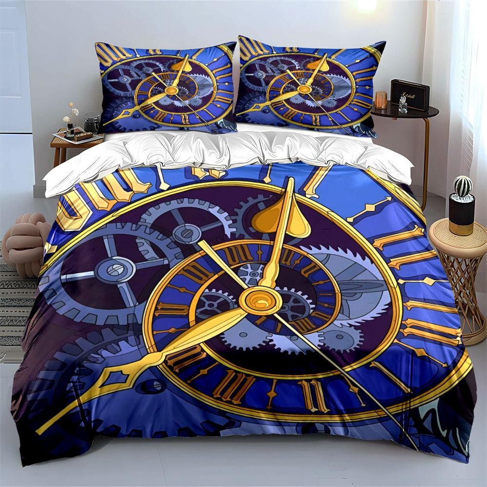 Retro Uhrwerk Design Dekorationsset Weiches Hautfreundliches Bettwäscheset Enthält 1 Bettbezug Und 2 Kissenbezüge Geschenk