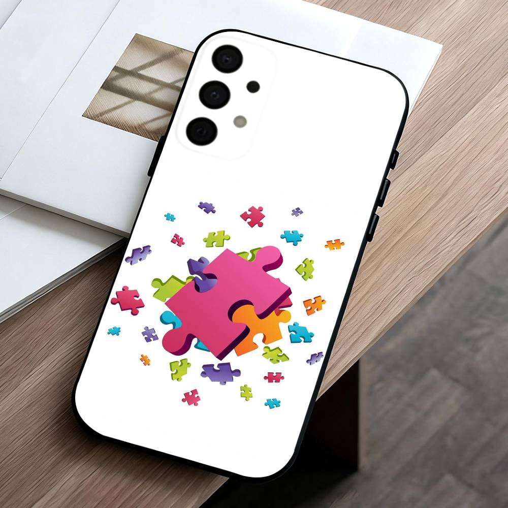 

Puzzle Art Support Autism phone Case For Samsung Galaxy A73,A72,A71,A70,A53,A52,A51,Others Soft Black Shell Samsung a11