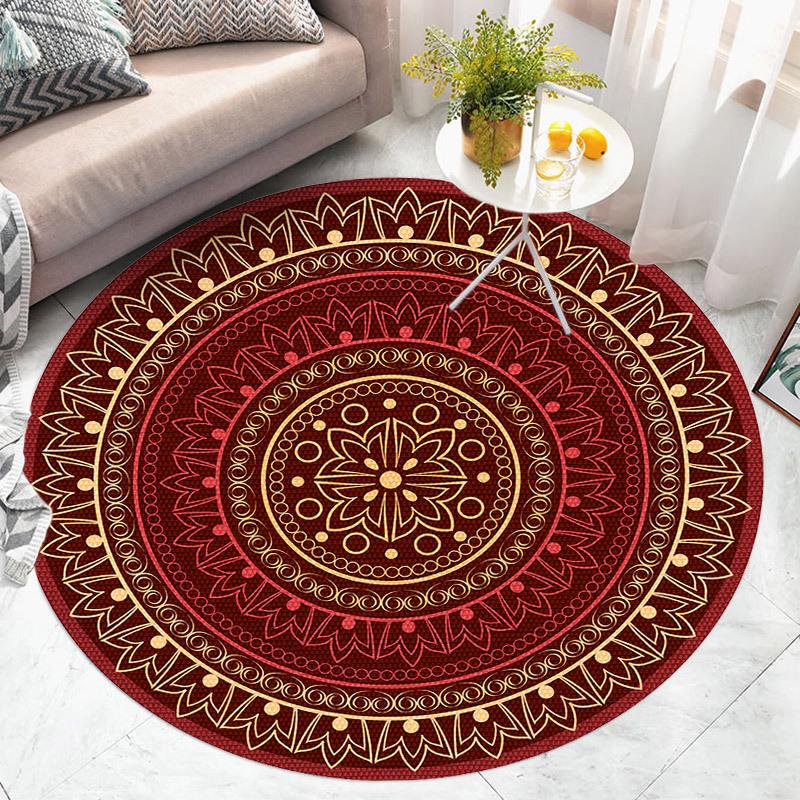 American Retro Ethnic Style Circular Carpet Living Room Bedroom Mat Red Festive Atmosphere Decorated Home Rug Decoration