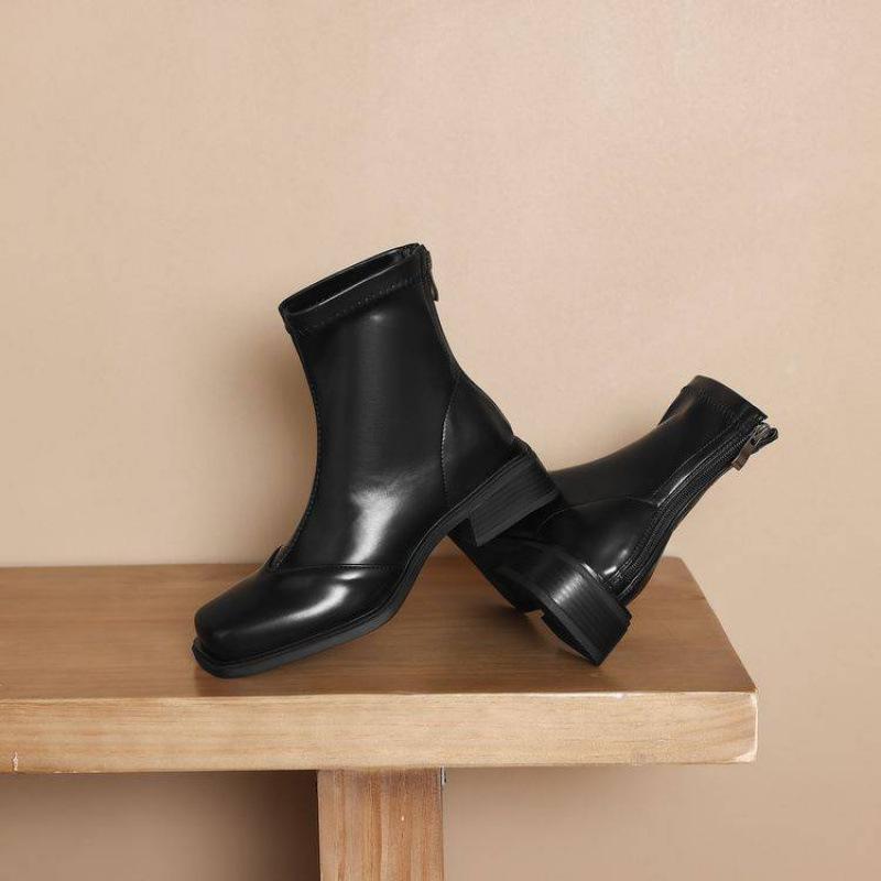 

Осенне-зимние женские рыцарские сапоги, удобные женские сапоги большого размера, средний каблук, круглый носок, задняя молния, новые кожаные однотонные полусапоги 39