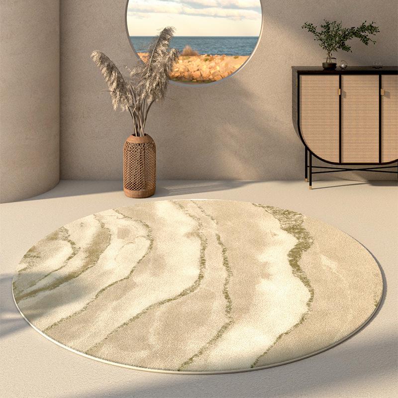 Round Faux Cashmere Wabi-Sabi Rug for Living Room, Bedroom, or Office