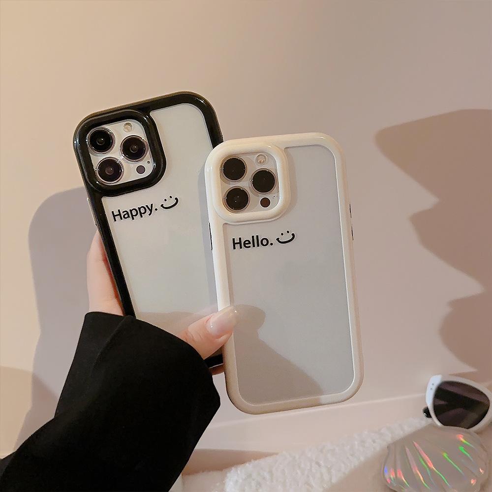 Suitable for 16ProMax phone case, 17 minimalist English smiley face, iPhone13 acrylic, 12 Apple, 11 magnetic suction, 16