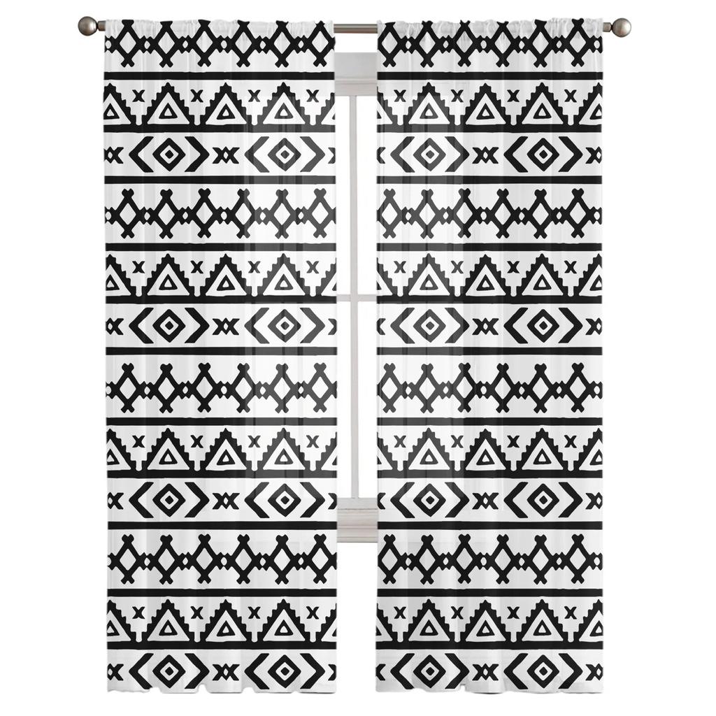 Boho Geometryczny Wzór Retro Tiulowe Zasłony Do Salonu Sypialni Nowoczesne Szyfonowe Przezroczyste Zasłony Kuchenne