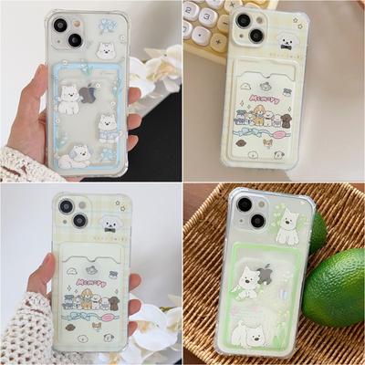 iPhone 14 Pro Cute Cartoon Dog Case with Card Holder for 12/11/13 Pro Max