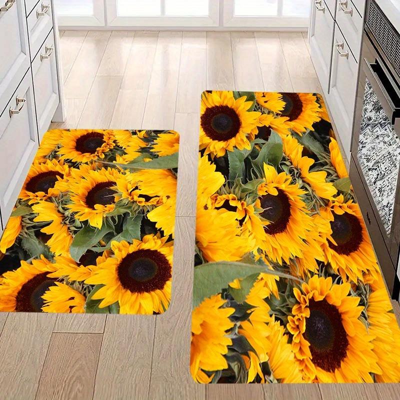 1Pcs Anti Fatigue Kitchen Rugs,Vibrant Sunflower Print Waterproof Non-Slip Thick Cushioned Kitchen Mat Heavy Duty Comfort Standing Mat for Kitchen