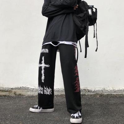 Punk geniş pantolon kadın gotik Harajuku Graffiti Anime baskı pantolon streetwear kore moda gevşek pantolon kadın için