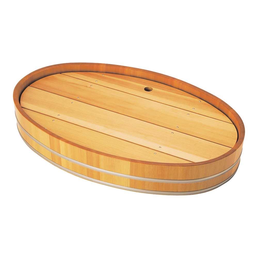 Yamaco Sawara Oval Serving with Stainless Steel Hoops and x 32 x 30070 Bowl, Large, Strainer, 49.5 H8.2 cm,
