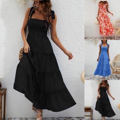 Women's Solid Color Printed Fashionable Casual  Strapless Suspender Dress
