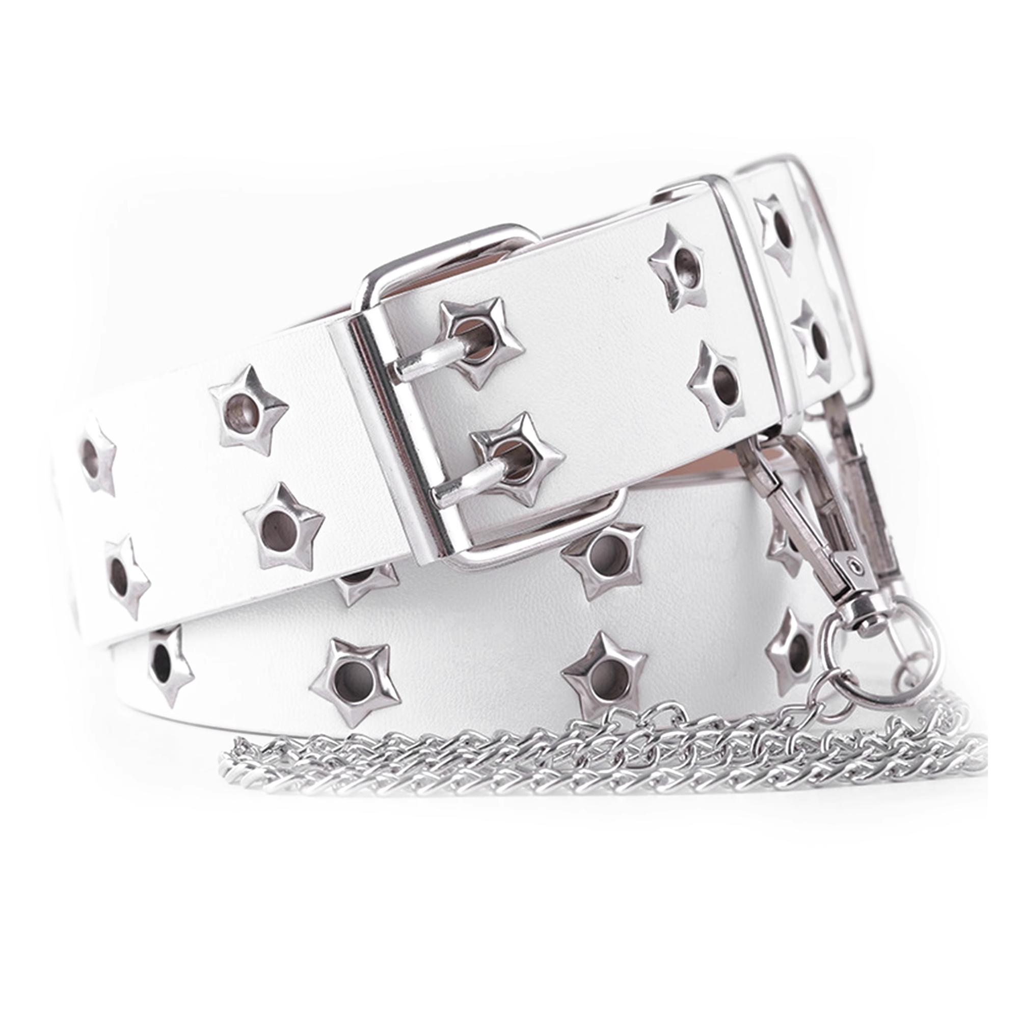 Damesriem Grote maat Dubbel Gat Herenriem Punk Hip Hop Rock Subcultuur Riem Ponsvrij Riem voor Mannen en Vrouwen 110cm white