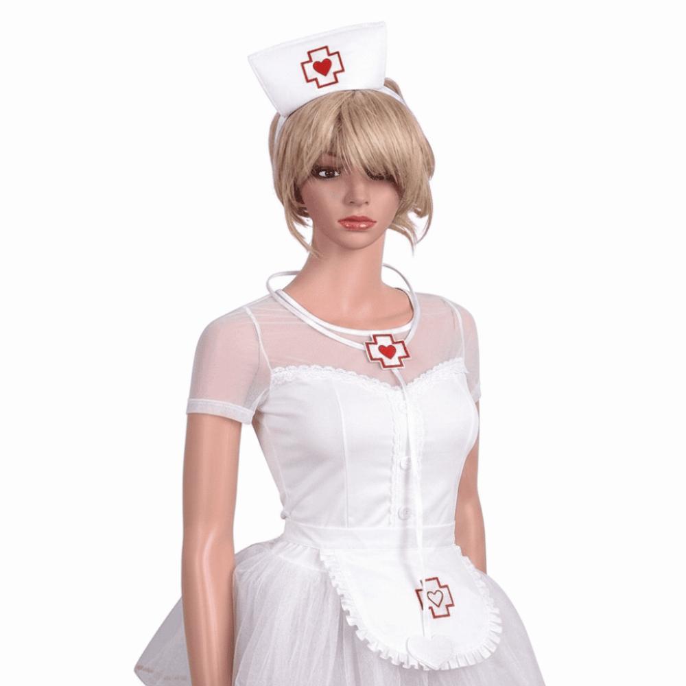 Ruffle Fringe Edge Nurse Costume Accessories Red Cross with Heart Nurse Headband  Halloween Party