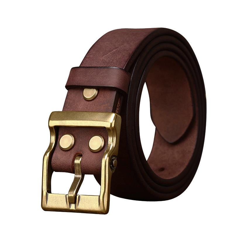 Retro Thickened First Layer Cowhide Copper Buckle Belt Men'S Genuine Leather Trendy Tough Guy Jeans Belt Explosion