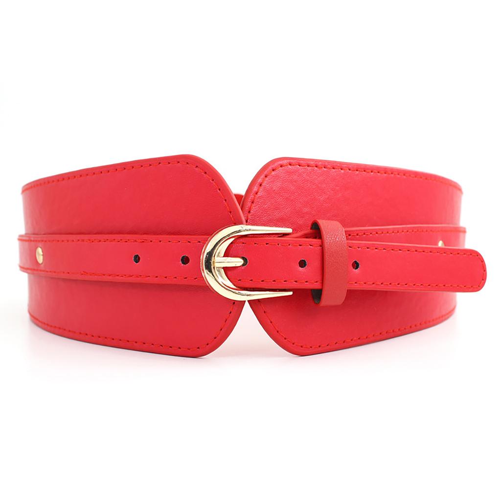 Vintage Elastics Wide Belt Women Fashionable Waist Cincher PU Leather Belt for Party and Daily Wear
