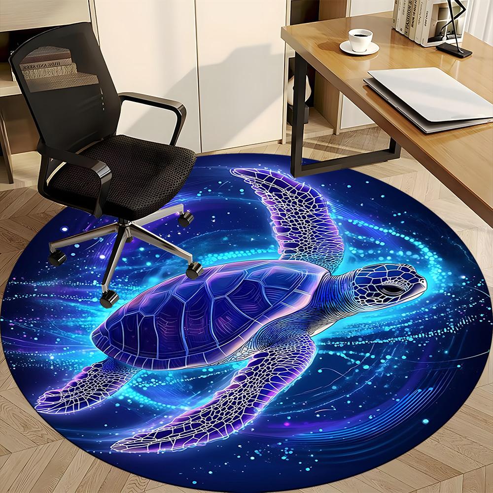 1pc Sea Turtle Chair Carpet for Office, Round Polyester Mat, Indoor Decor for Office, Easycare Fabric, Washable Non-slip Area Carpet