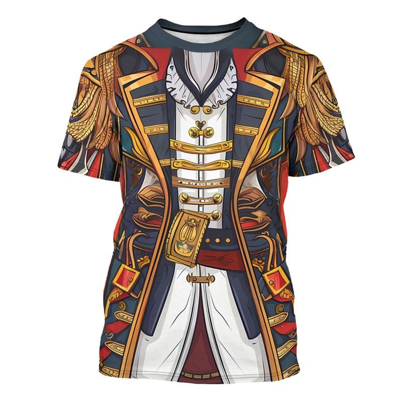 

Role Play Funny 3D Print Fake T-shirt Round Neck Casual Short Sleeve T Shirts Fun Cosplay Pirate Captain Graphic L