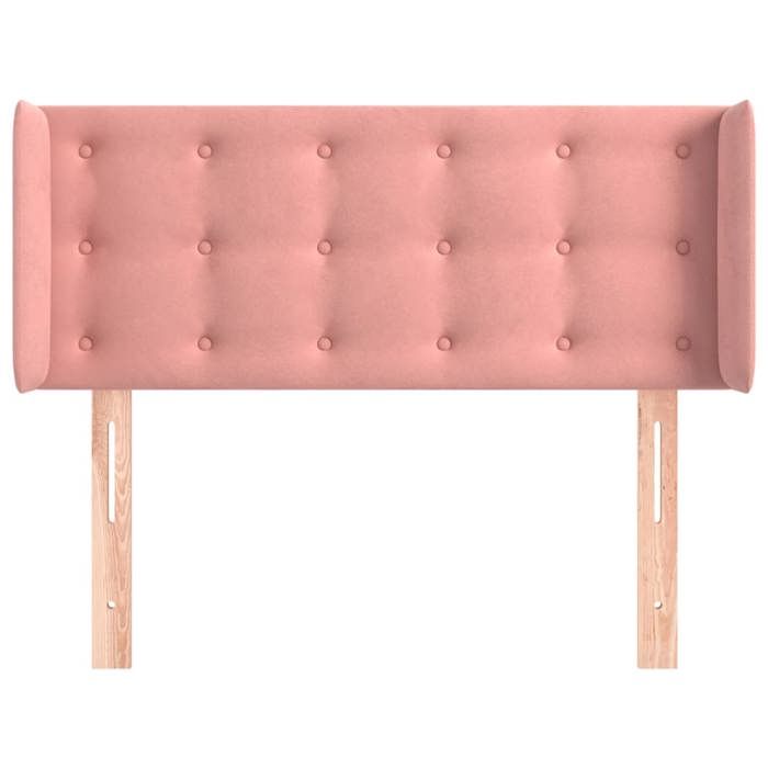 Tête de lit - Avec oreilles - Rose - Velours doux - 93 x 16 x 78/88 cm (hauteur réglable)