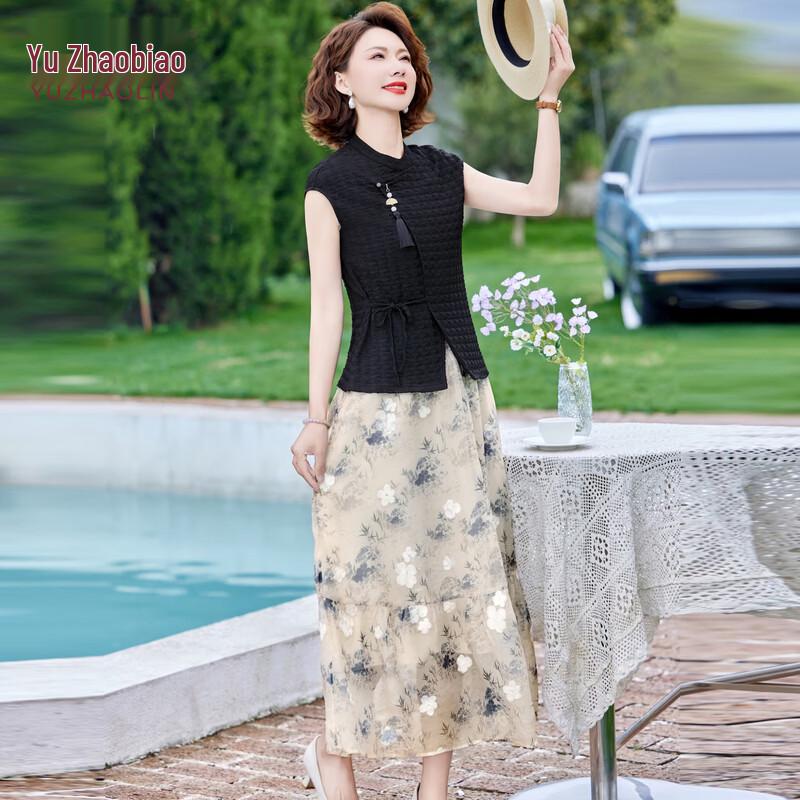 Новый китайский стиль, короткий рукав, комплект для женщин среднего возраста Yuzhaolin 4XL