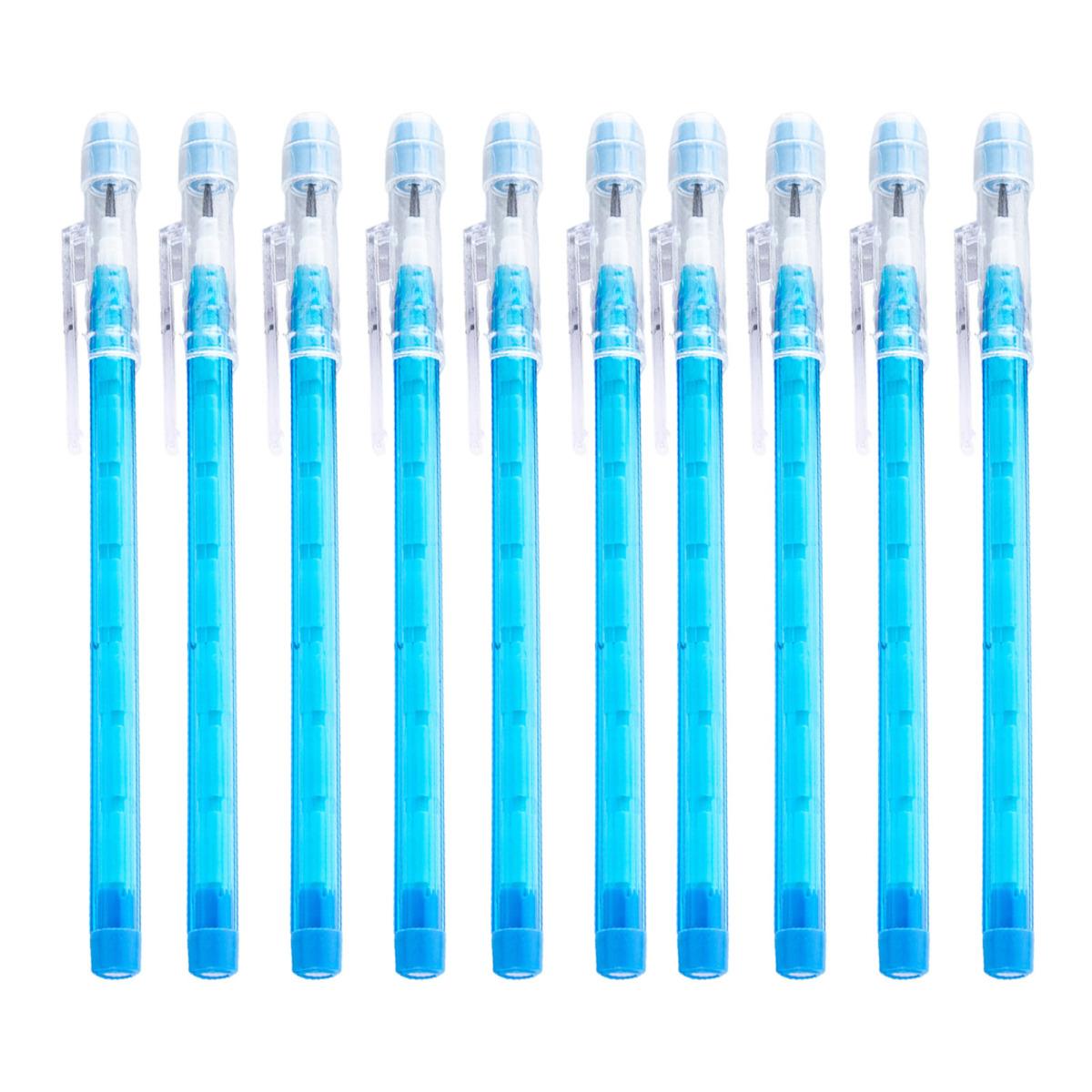 

10 шт. прозрачных карандашей, не требующих заточки, складные многоточечные пластиковые карандаши с ластиками для школьного и офисного рисования синий