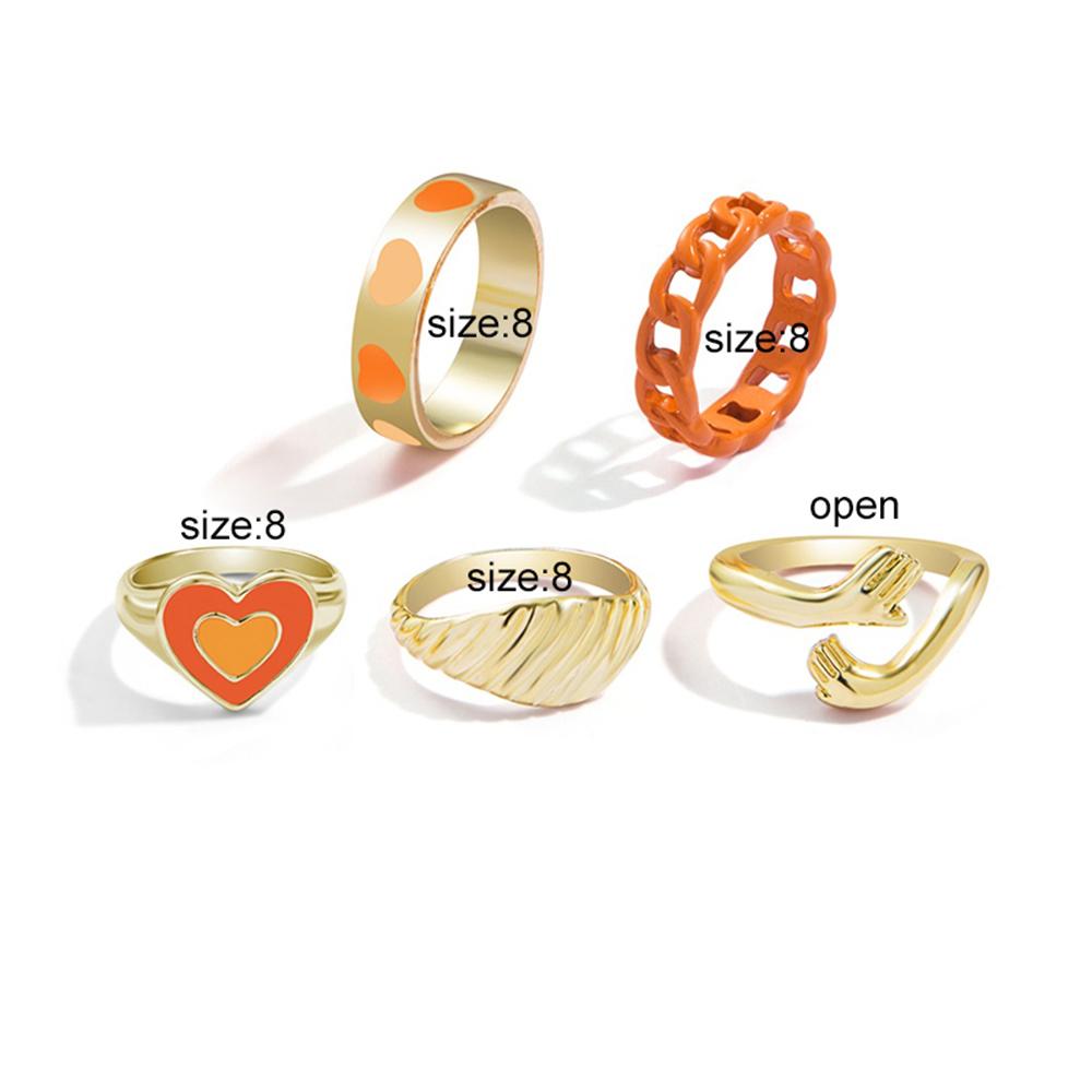Bohemian Y2K Cute Heart Hug Rings Set for Women New Trendy Colorful Love Finger Rings 2023 Boho Fashion  Jewelry