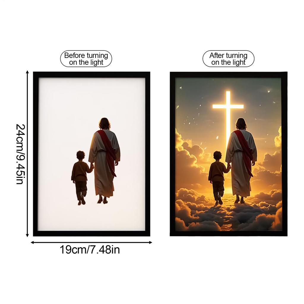 Jesus Wall Art LED Christian Religious Photo Frame Light up Jesus Art Wall Decor for Bedroom Living Room Entryway Office School