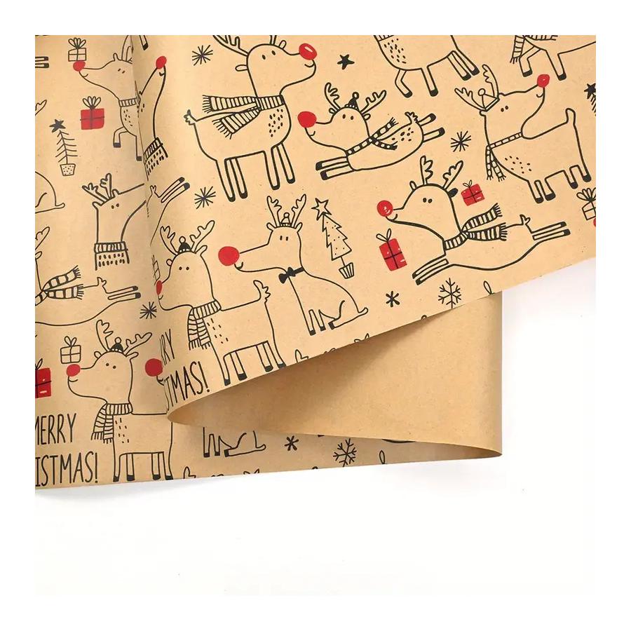 Weihnachtsgeschenkpapierrolle - Niedliches Rentier-Muster Kraftpapier zum Geschenkverpacken, 17×118 Zoll Festliche Weihnachtsdekorationsartikel