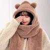 Cute Bear Ear Hat Scarf Gloves Set Thicken Women Beanies Caps Winter Warm Windproof Ear Protection Hat