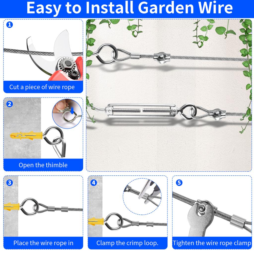 Stainless Steel Wire Rope Kit Shelter Wire Rope Cable M4 Turnbuckles Wire Tensioner Kit PVC Coated Garden Camping Tent Ropes