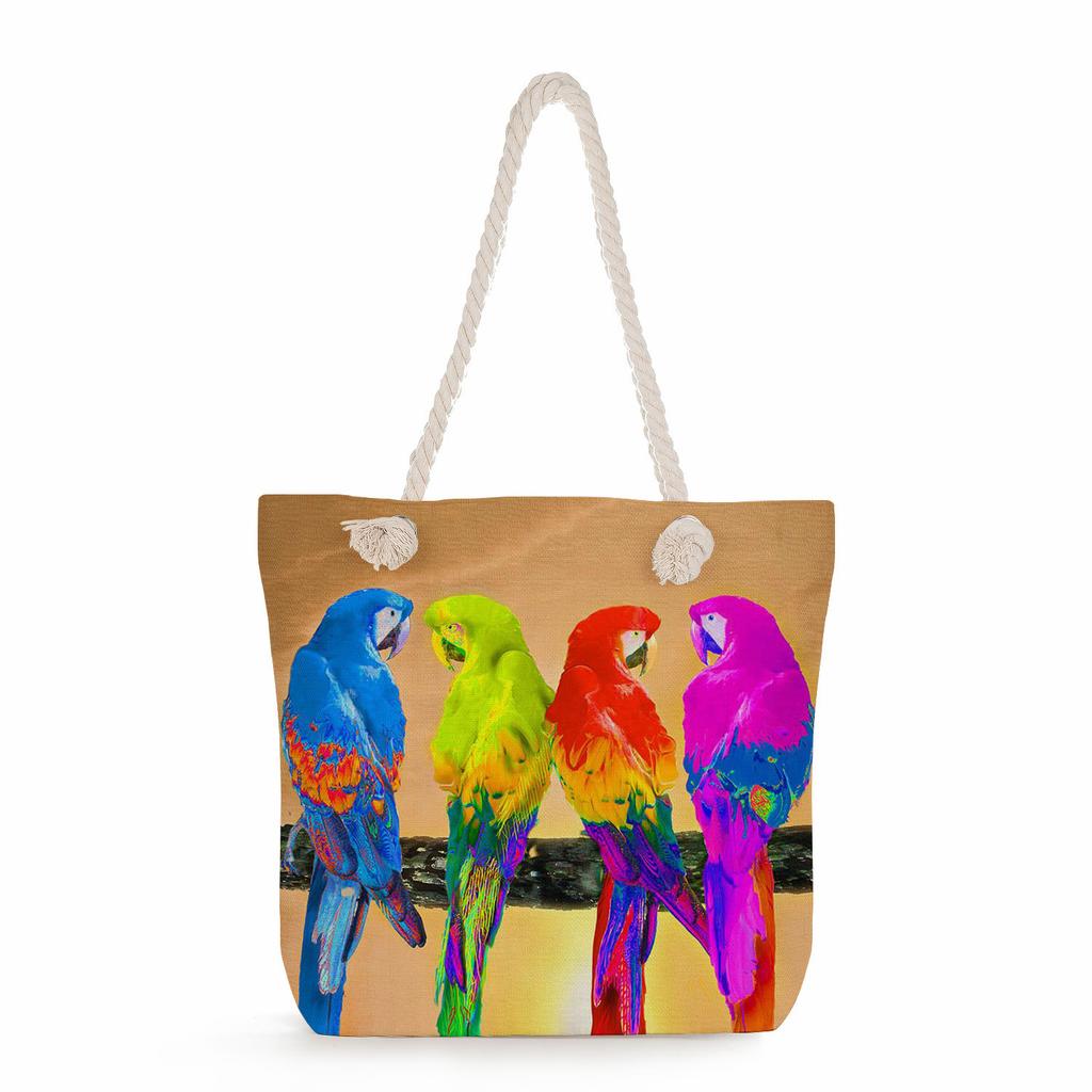 Bird print thick rope single-shoulder beach bag 7251 CLE