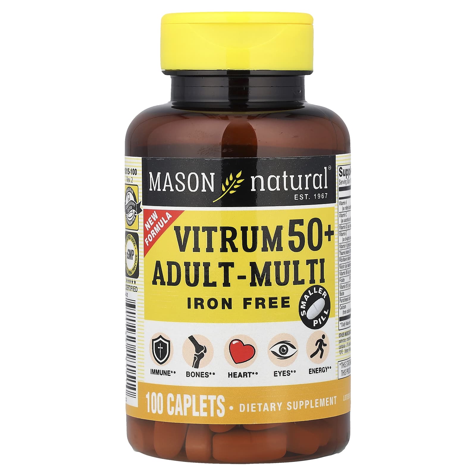 

Mason Natural, Vitrum 50+ Adult Multi, Iron-Free, 100 Tablets