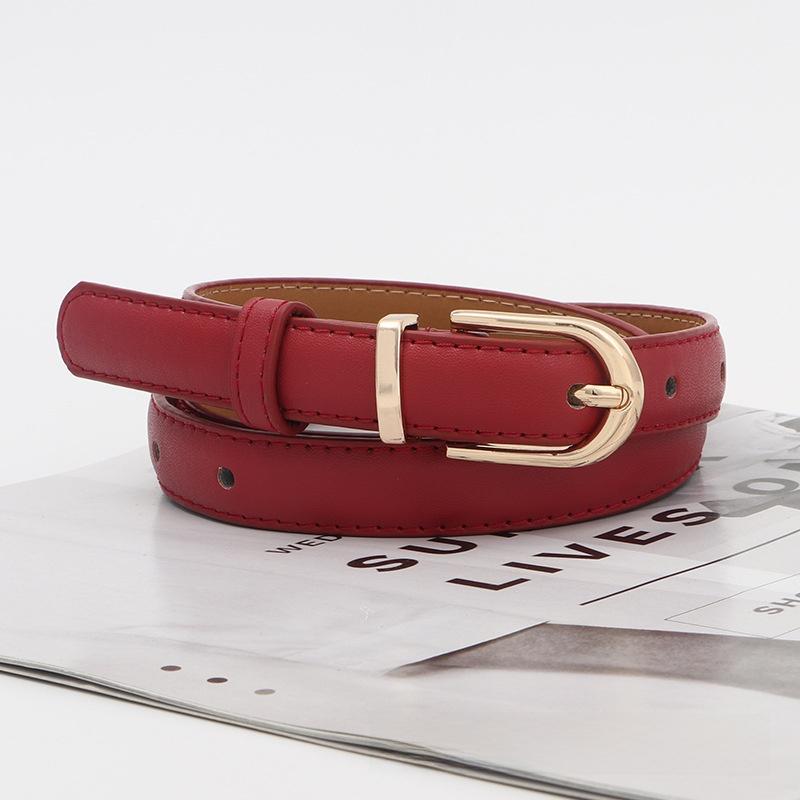 Spring Pu Womens Leather Skinny Belt Metal Pin Buckle Outdoor Leisure Belt Waist