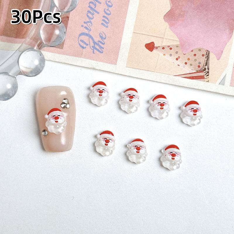 30Pcs Adorable Snowman Santa Claus Resin Nail Charms Cartoon Creative Colorful Christmas Series Nail Art Decorations Diy Nails