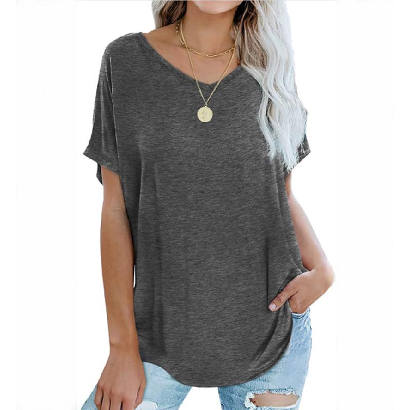 2026 Women's Loose Solid Color V-Neck Casual Summer T-Shirt