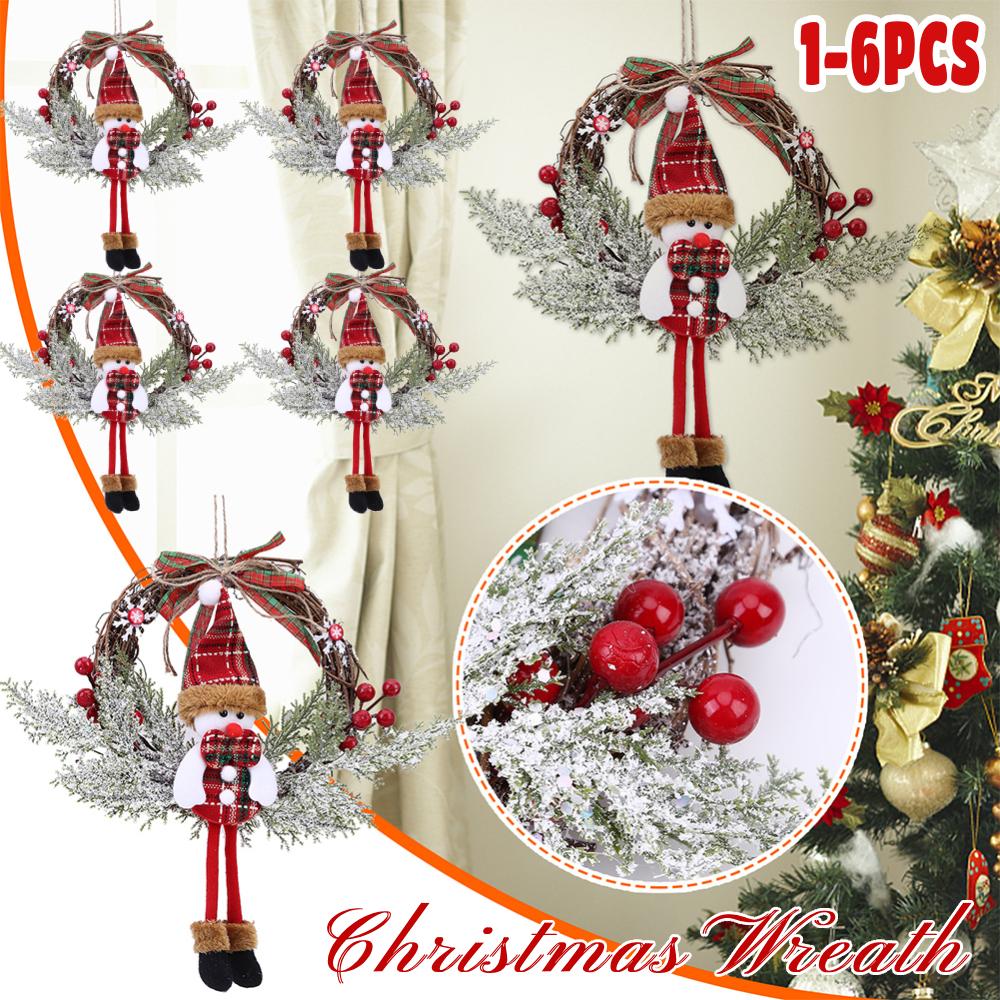 20cm Artificial Snowman Hanging Garland Christmas Santa Berry Wreath Front Door Window Wreath Xmas Holiday Art Wreath Wall Decor