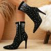 Fashion Sexy Crystal Ankle Boots Woman Eelgant Thin High Heel Pointed Toe Side Zip Shoes Boots Stretch Velvet Design Botas Mujer