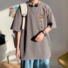 Men Oversized Korean Fashion Loose American Vintage Carton Kitten Print Short Sleeve Versatile Trend Couple Outfit