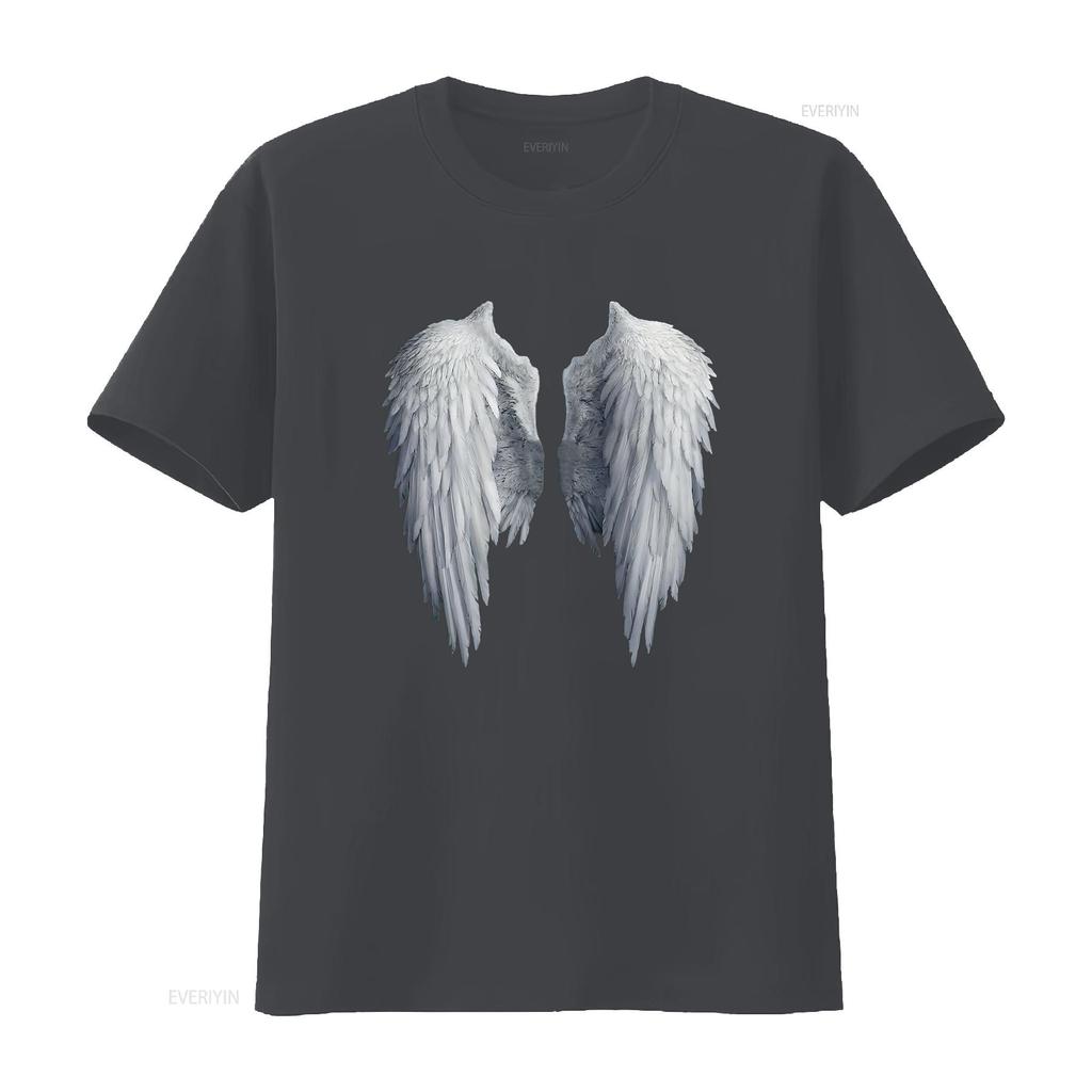 Fancy Womens Fashion Angel Wings Simple Cute T Shirt Black vintage Washed graphic homme Soft Stretched Stylish Versatile Unisex