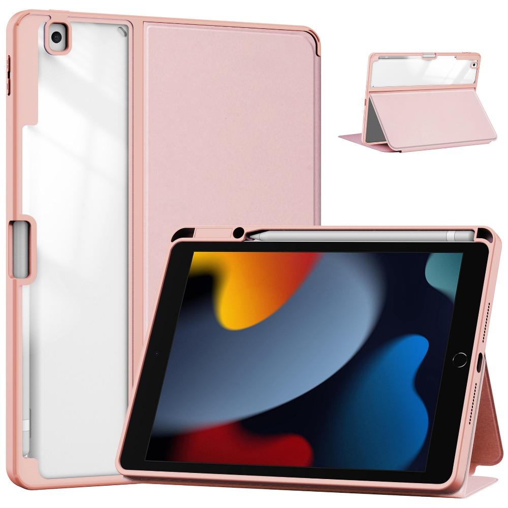 For iPad 10.2 Protective Case Transparent Stand Cover with Pencil Slot for iPad 7 8 9 Foldable Book Style Shell