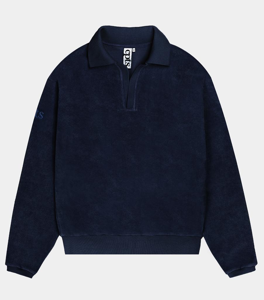 Ssipitieseu Long Sleeved Toweling Polo Shirt_Navy
