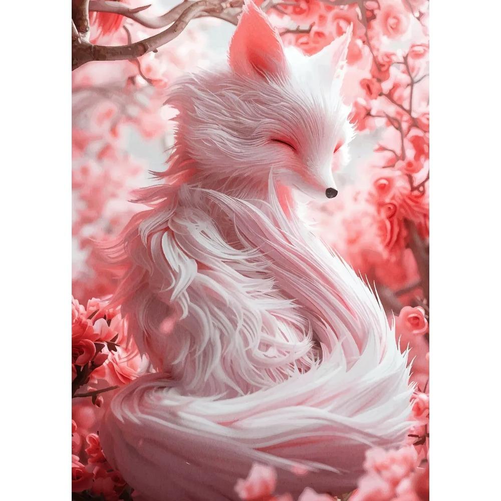 Fantasy Mystical Sakura Nine Tailed Fox Posters Japanese Cute Anime Gentle Prints Canvas Painting Wall Pictures Home Room Decor