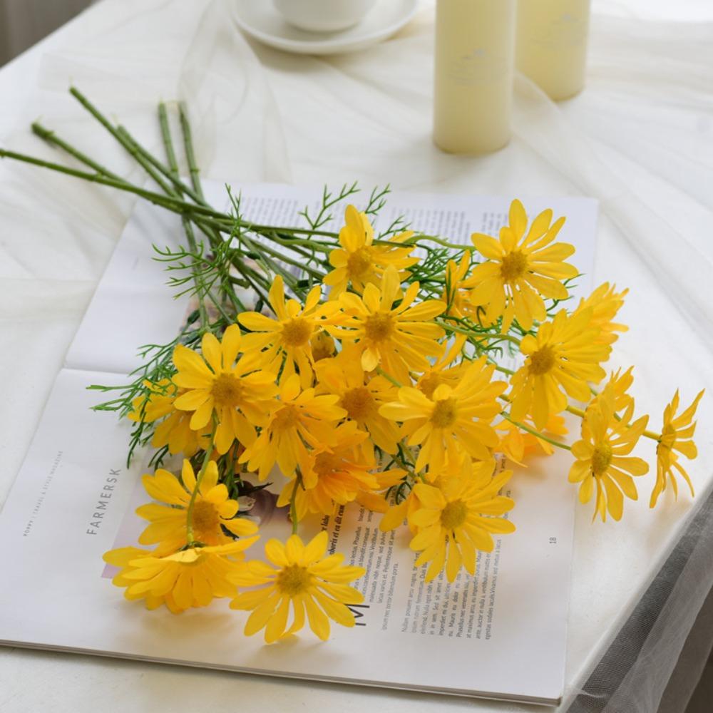 5 Branches of 25 Small Daisies Artificial Flower Chamomile Hollandaise Plastic Fake Flower Silk Flower Home Decoration Ornament Flower