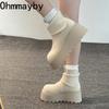 Winter Chunky Platform Heels Women Snow Boots Height Increase Shoes Street Style Warm Cotton Short Booties Shoes  Mujer