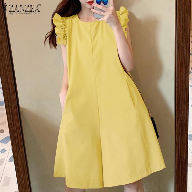 

ZANZEA Жіночі повсякденні літні комбінезони без рукавів з круглим вирізом S зелений