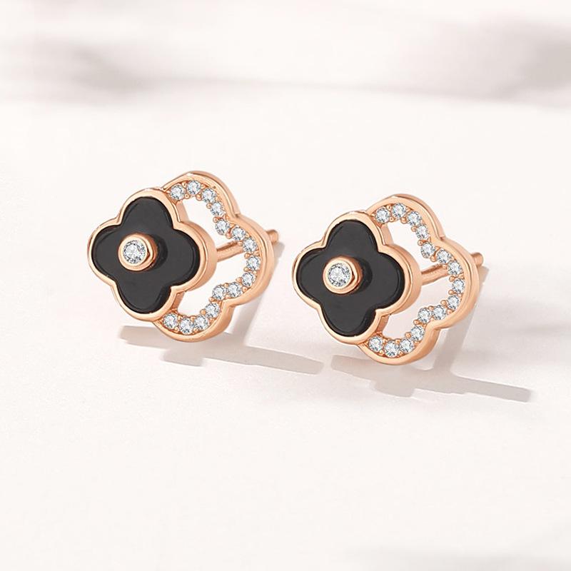 Agate Four-leaf Clover Earrings for Women Casualclassy Earrings Cut Out Exquisite Earrings 925 silver